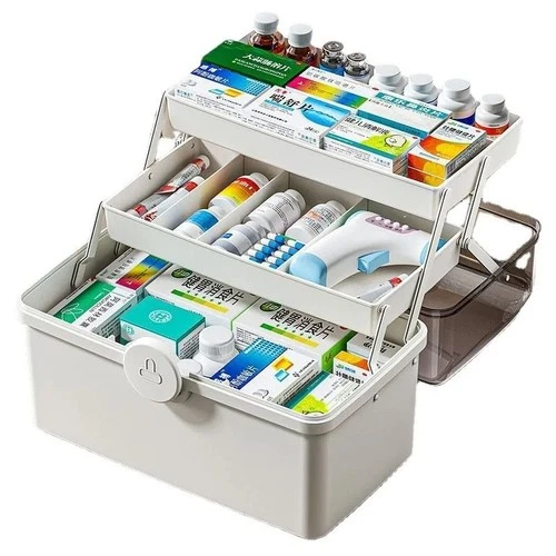 3-Layer Large Capacity Family Medicine Organizer Box – Portable First Aid Storage Case with Compartments