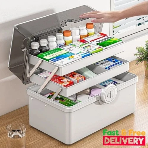 3-Layer Large Capacity Family Medicine Organizer Box – Portable First Aid Storage Case with Compartments
