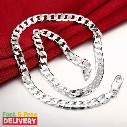 925 Sterling Silver 8Mm Wide 1624 Inches Cuban Curb Link Chain Men Necklace