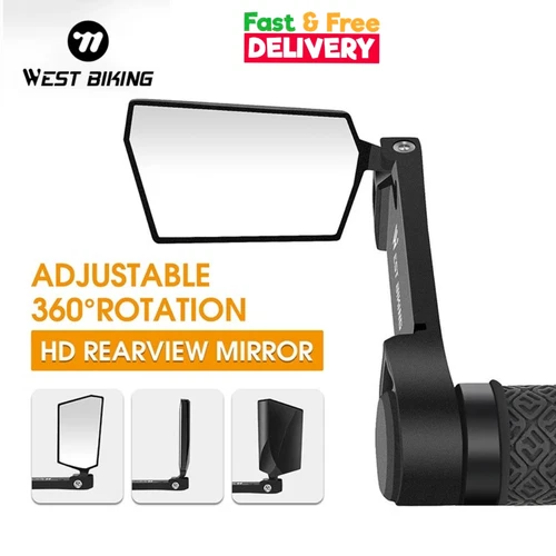 WEST BIKING Foldable Bicycle Rear View Mirrors – 360° Adjustable MTB & Road Bike Handlebar Mirrors (Pair)