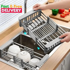 Adjustable Stainless Steel Kitchen Dish Drying Sink Rack Drain Strainer Basket