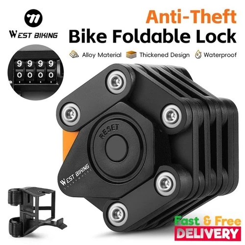 WEST BIKING Foldable Anti-Theft Bicycle Lock – 4-Digit Combination Security Lock for Bikes & E-Bikes (78cm)