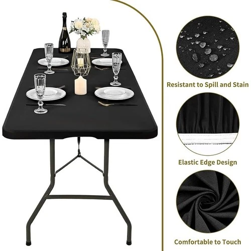 6FT Elastic Fitted Tablecloth – Washable Stretch Polyester Cover for Folding Trestle Tables