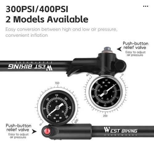 300400Psi High Pressure Bike Front Fork Rear Shock Pump Schrader Valve