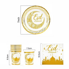 2026 Eid Mubarak 73Pcs Party Tableware Set Gold Plates Cups Banner Ramadan Decor