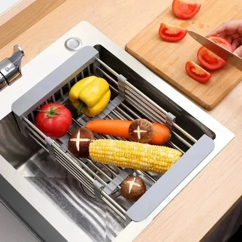 Adjustable Stainless Steel Dish Drying Rack – Expandable Kitchen Sink Drain Basket & Drying Organizer