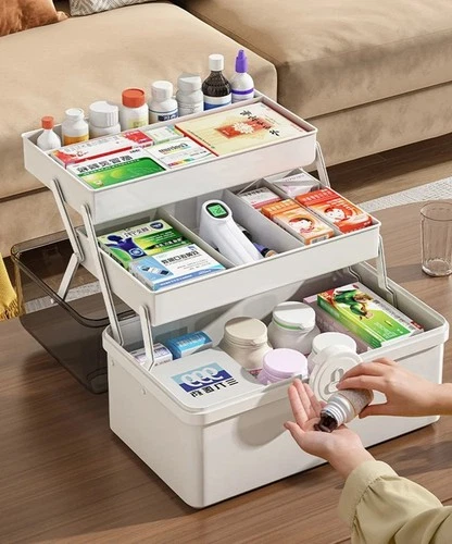 3-Layer Large Capacity Family Medicine Organizer Box – Portable First Aid Storage Case with Compartments