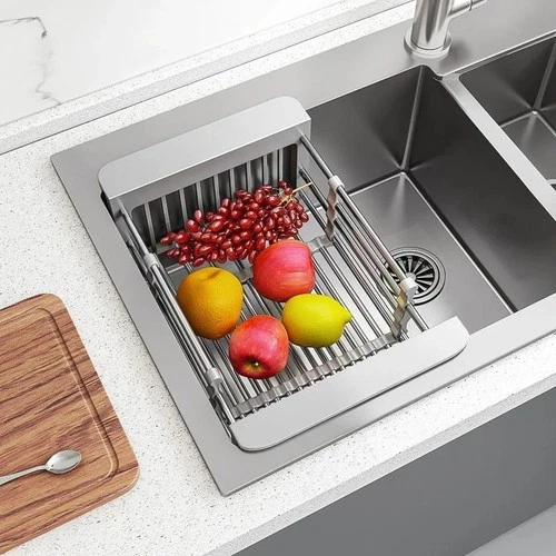 Adjustable Stainless Steel Dish Drying Rack – Expandable Kitchen Sink Drain Basket & Drying Organizer