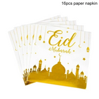 2026 Eid Mubarak 73Pcs Party Tableware Set Gold Plates Cups Banner Ramadan Decor