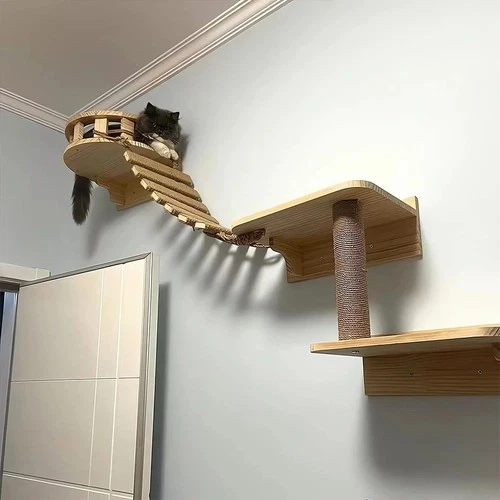 Cat Climbing Ladder Bridge For Cats Cage Sisal Wooden Rope Ladder Pet Furniture