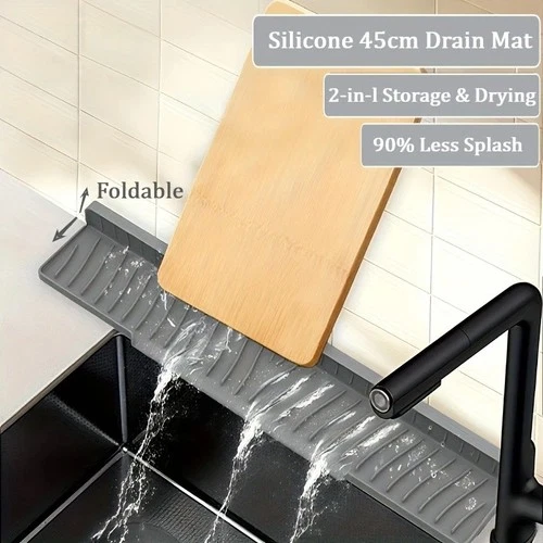Foldable Silicone Sink Splash Guard & Drain Pad – Kitchen and Bathroom Faucet Splash Protector