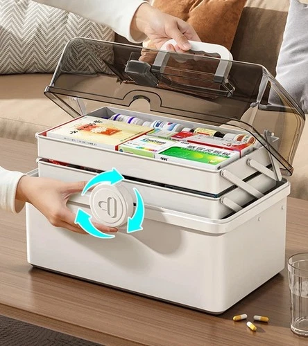 3-Layer Large Capacity Family Medicine Organizer Box – Portable First Aid Storage Case with Compartments