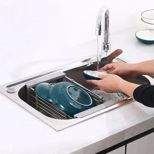 Adjustable Stainless Steel Dish Drying Rack – Expandable Kitchen Sink Drain Basket & Drying Organizer