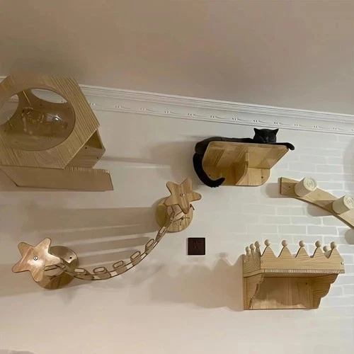 Cat Climbing Ladder Bridge For Cats Cage Sisal Wooden Rope Ladder Pet Furniture