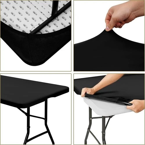 6FT Elastic Fitted Tablecloth – Washable Stretch Polyester Cover for Folding Trestle Tables