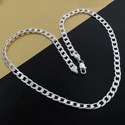 925 Sterling Silver 8Mm Wide 1624 Inches Cuban Curb Link Chain Men Necklace