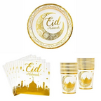 2026 Eid Mubarak 73Pcs Party Tableware Set Gold Plates Cups Banner Ramadan Decor