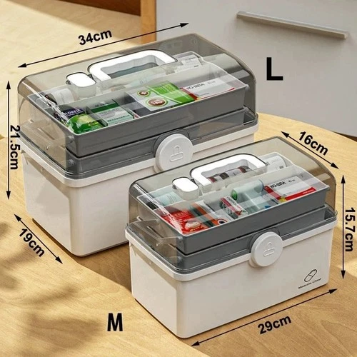 3-Layer Large Capacity Family Medicine Organizer Box – Portable First Aid Storage Case with Compartments