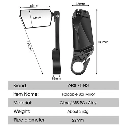 WEST BIKING Foldable Bicycle Rear View Mirrors – 360° Adjustable MTB & Road Bike Handlebar Mirrors (Pair)