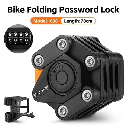 WEST BIKING Foldable Anti-Theft Bicycle Lock – 4-Digit Combination Security Lock for Bikes & E-Bikes (78cm)