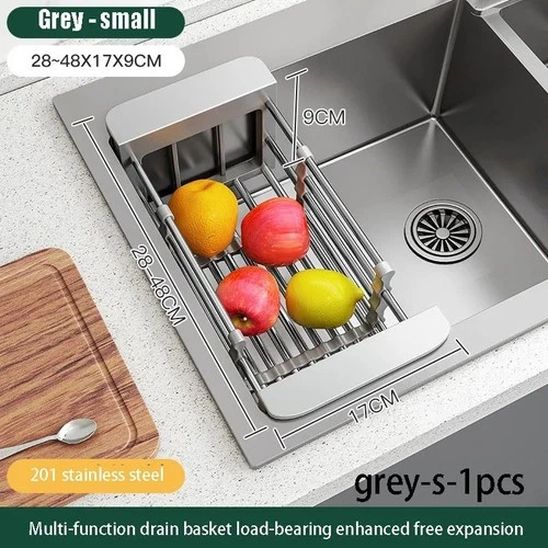 Adjustable Stainless Steel Dish Drying Rack – Expandable Kitchen Sink Drain Basket & Drying Organizer