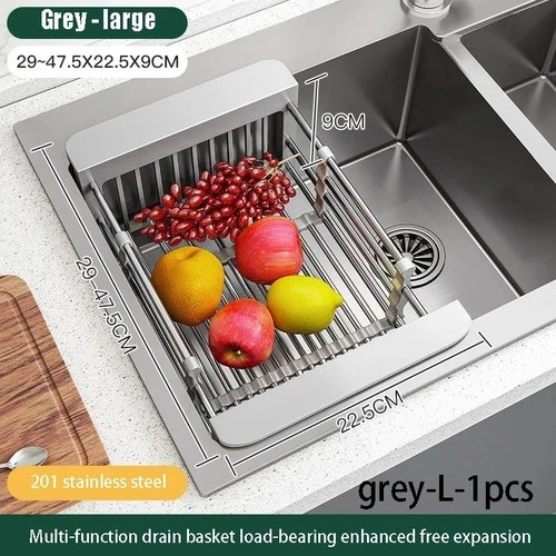 Adjustable Stainless Steel Dish Drying Rack – Expandable Kitchen Sink Drain Basket & Drying Organizer